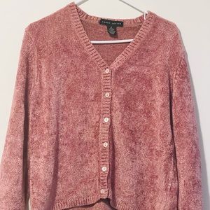 Pink velvet soft button sweater